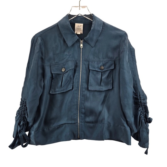 Cinq a Sept Dale Ruched Sleeve Jacket Blue Corn Cupro Size 4 Designer - Picture 2 of 11